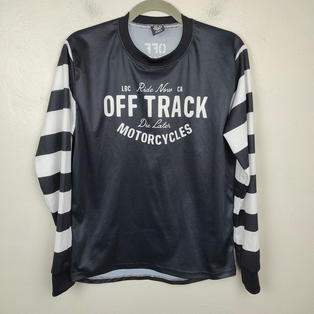 Off Track Motorcycles‎ Long Beach Shirt Mens Small Long Sleeve Black White Biker